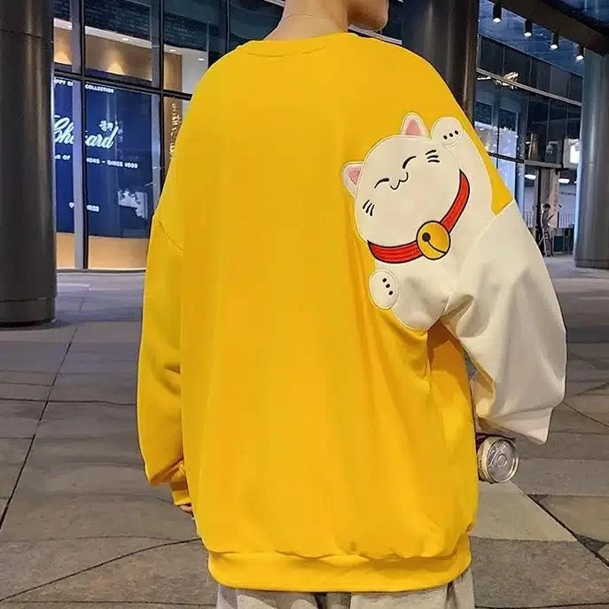 Pull Large Jaune Avec Motif De Chat Blanc Dessin Animé 1 Pull Large Jaune Avec Motif De Chat Blanc Dessin Animé