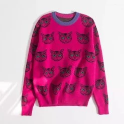 Pull Doux Rose Avec Motif Tête De Chat