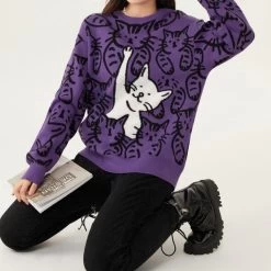 Pull Doux Violet Avec Motifs Adorables De Chats -Couchages pour chats Magasin 36690 c84857