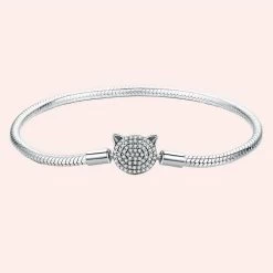 Bracelet En Argent Avec Motif Chat Pour Femme