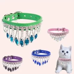 Collier En Cuir PU Avec Pompon Diamant Pour Chat