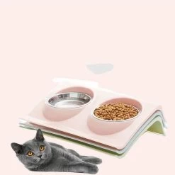 Double Bol En Acier Inoxydable Avec Support Plastique