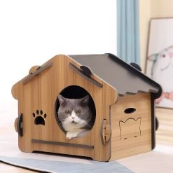 Maison En Bois Pour Chat -Couchages pour chats Magasin maison en bois pour chat 3