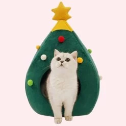 Niche Chat En Forme De Sapin De Noel Décoré