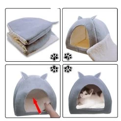 Niche Chat Pliable Couleur Unie Avec Oreille De Lapin -Couchages pour chats Magasin niche chat pliable couleur unie avec oreille de lapin 3