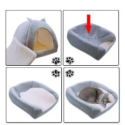 Niche Chat Pliable Couleur Unie Avec Oreille De Lapin -Couchages pour chats Magasin niche chat pliable couleur unie avec oreille de lapin 4