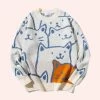 Pull Blanc Large Avec Illustration De Chats